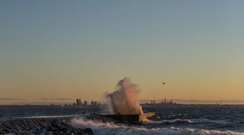 Sunset time and storm at the baltic sea Stock Photos