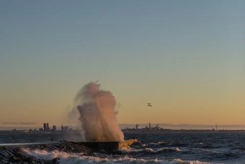 Sunset time and storm at the baltic sea Stock Photos