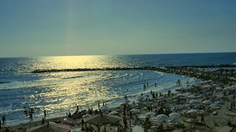 Sunset time beach sea view slow motion slow mo Stock Footage 39301750