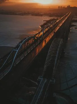 Sunset time in the city above the bridge Stock Photos