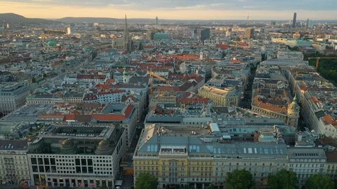 Sunset time flight over vienna central district aerial panorama 4k austria Stock Footage 116758147