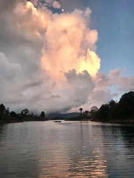 Sunset time on the lake Stock Photos