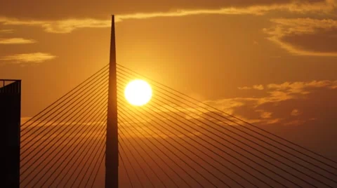 SUNSET TIME LAPS BIGGEST PILON PUPIN BRIDGE BELGRADE Video stock 46224505
