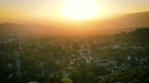 Sunset Time-Laps with drone over the city of Burbank CA Stock Footage 137282654