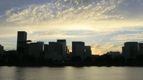 Sunset Time Lapse along Willamette River Downtown Portland OR Stock Footage 26159322
