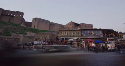 Sunset Time Lapse At The Always Crowded Citadel in Erbil, Iraq Stock Footage 150116690