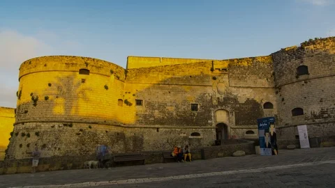 Sunset time lapse of ancient Roman castle, Otranto, Salento, Puglia, Italy Stock Footage 111758930