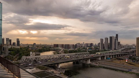 Sunset time lapse in autumn Moscow, beautiful cityscape aerial view Stock Footage 220189968