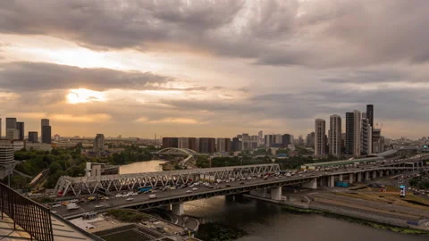 Sunset time lapse in autumn Moscow, beautiful cityscape aerial view Stock Footage 221915932