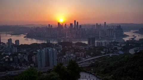 Sunset time-lapse behind Chongqing, China Stock Footage 252968818