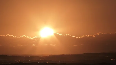 Sunset Time Lapse Behind Clouds Over Ocean Waves Stock Footage 103270808
