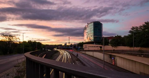 Sunset time lapse of Berlin city highway with slider movement Stock Footage 141248696
