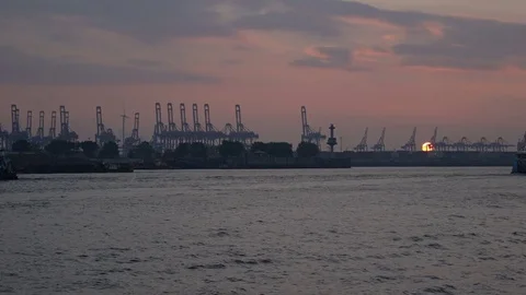 Sunset time lapse in the big port Stock Footage 71061966