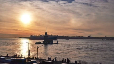 Sunset time lapse in Bosphorus, Istanbul, Turkey Stock Footage 131378652
