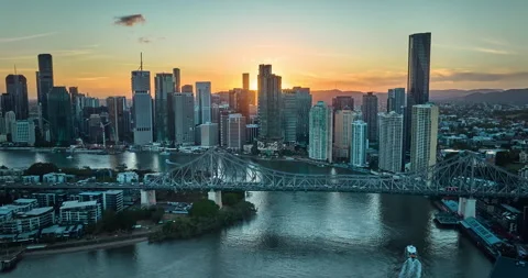 Sunset Time Lapse of Brisbane City CBD, Brisbane, Queensland, Australia Stock Footage 320036076