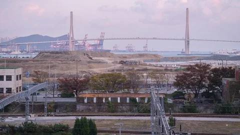 Sunset time-lapse at Busan Station and port Stock Footage 117231634