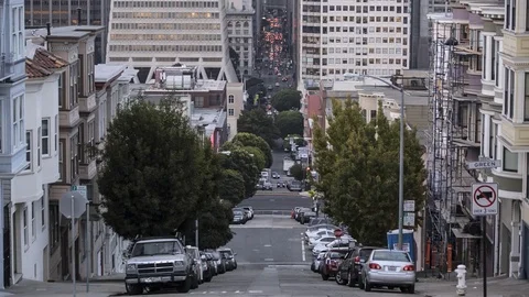Sunset Time Lapse of Busy San Francisco Streets / Transamerica Pyramid 4K Vidéo 70795755