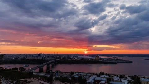 A sunset time-lapse capturing the famous view of the arrow in Nizhny Novgorod Stock Footage 312478535