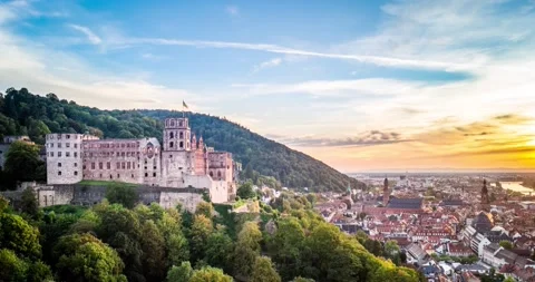 Sunset time lapse of castle in heidelberg 4k Video stock 145471886