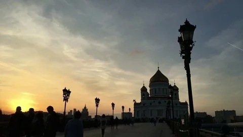 Sunset time-lapse Cathedral of Christ the Saviour. Center of Moscow Russia Stock Footage 81585696