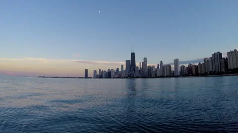 Sunset time lapse of Chicago City scape over Lake Michigan No.1 Video stock 45396202