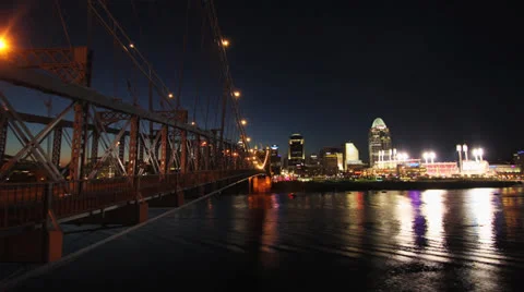 Sunset time lapse Cincinnati skyline and the bridge Video stock 24707553