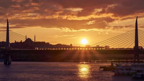 Sunset time lapse clip with Halic metro station, Istanbul, Turkey Stock Footage 136853708