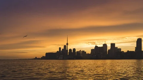 Sunset time lapse from day to night with waterfront in shot, Toronto, Canada Stock Footage 102524494