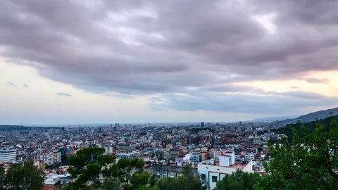 Sunset time-lapse with dramatic sky in Barcelona, Spain Stock Footage 77452517