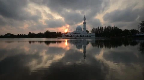 Sunset time lapse at floating mosque,Terengganu. Stock Footage 48838565