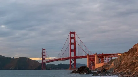 Sunset Time Lapse of Golden Gate Bridge from Marshalls Beach In San Francisco Stock Footage 105619810