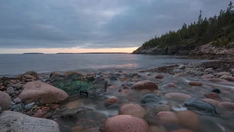 Sunset time lapse at Hunters Beach in Acadia National Park Maine Stock Footage 232639632