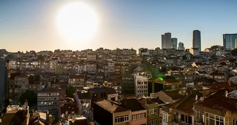Sunset Time-Lapse in Istanbul - overlooking cityscape from day to night, 4K Stock Footage 123381723