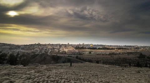 Sunset time-lapse of Jerusalem from the Mount of Olives Stock Footage 52234317