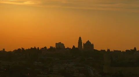 Sunset time-lapse of Jerusalem from the Mount of Olives. Cropped. Stock Footage 54162623
