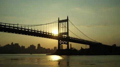 Sunset Time-Lapse of the JFK Triborrough Bridge in New York City Stock Footage 63637372