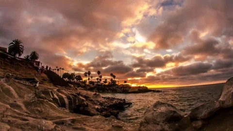 Sunset Time Lapse | La Jolla Cove | San Diego California Stock Footage