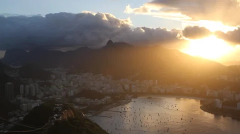 Sunset time lapse of lake, Christ the Redeemer and city Stock Footage 50915798
