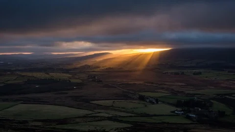 Sunset time lapse with long sun beams at County Wicklow, Ireland Stock Footage 88277767