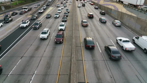 Sunset Time Lapse of Los Angeles Downtown Busy Freeway Traffic Jam 24mm Stock Footage 319864637