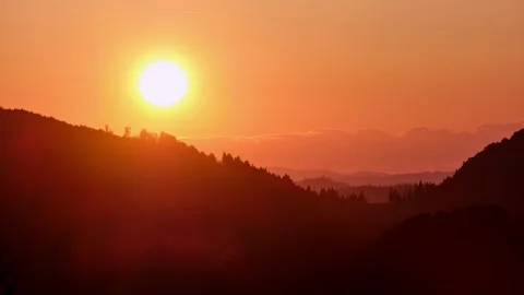 Sunset Time Lapse Mountains Sun Rays Clouds View Dramatic Sundown Top Landscape Stock Footage 317643391
