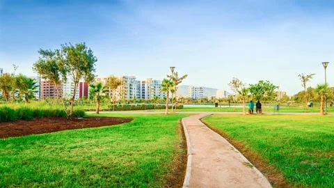 Sunset time lapse of natural public space at Fes City Center park Fez Morocco. Stock Footage 114378565