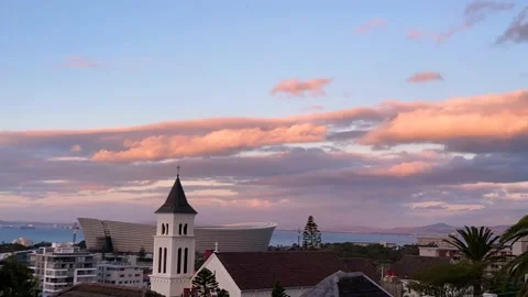 Sunset time lapse over Green Point stadium - Cape Town, South Africa Stock Footage 154410384