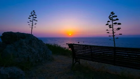Sunset time lapse over Ixia bay in Kato Petres, in Rhodes island, Greece Video stock 71611990