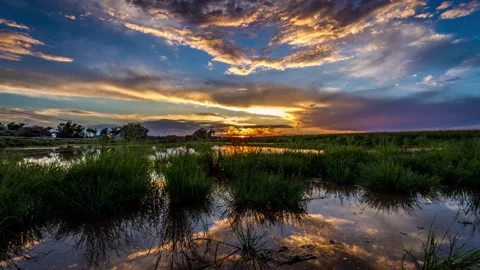 Sunset Time Lapse over Marshy Plains | Great Plains | Colorado 스톡 동영상 169724146