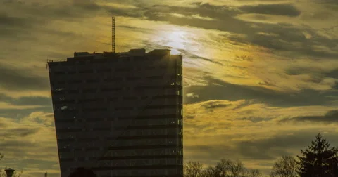 Sunset time lapse over office building in Bucharest 4K Stock Footage 49119898