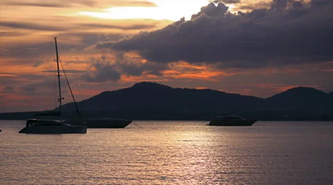 Sunset Time Lapse over sea with Boats in Bay Stock Footage 56904262