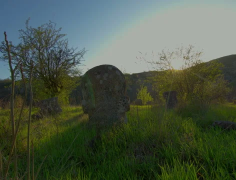 Sunset Time lapse over Templar graveyards Stock Footage 49173742