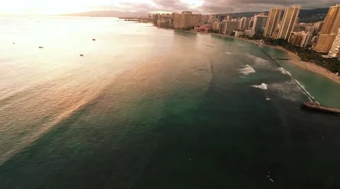 Sunset time lapse over Waikiki Beach and Hotels and Condominiums Stock Footage 54377366