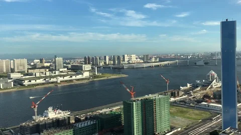 Sunset Time Lapse Over Waterfront Side, Tokyo Japan Stockbeeldmateriaal 93731744